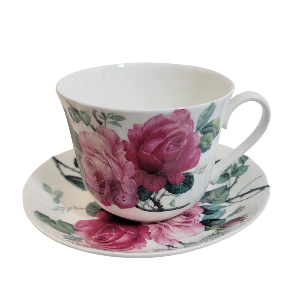 Roy Kirkham English Rose Fine Bone China Cup and Saucer Set Made in England 1992